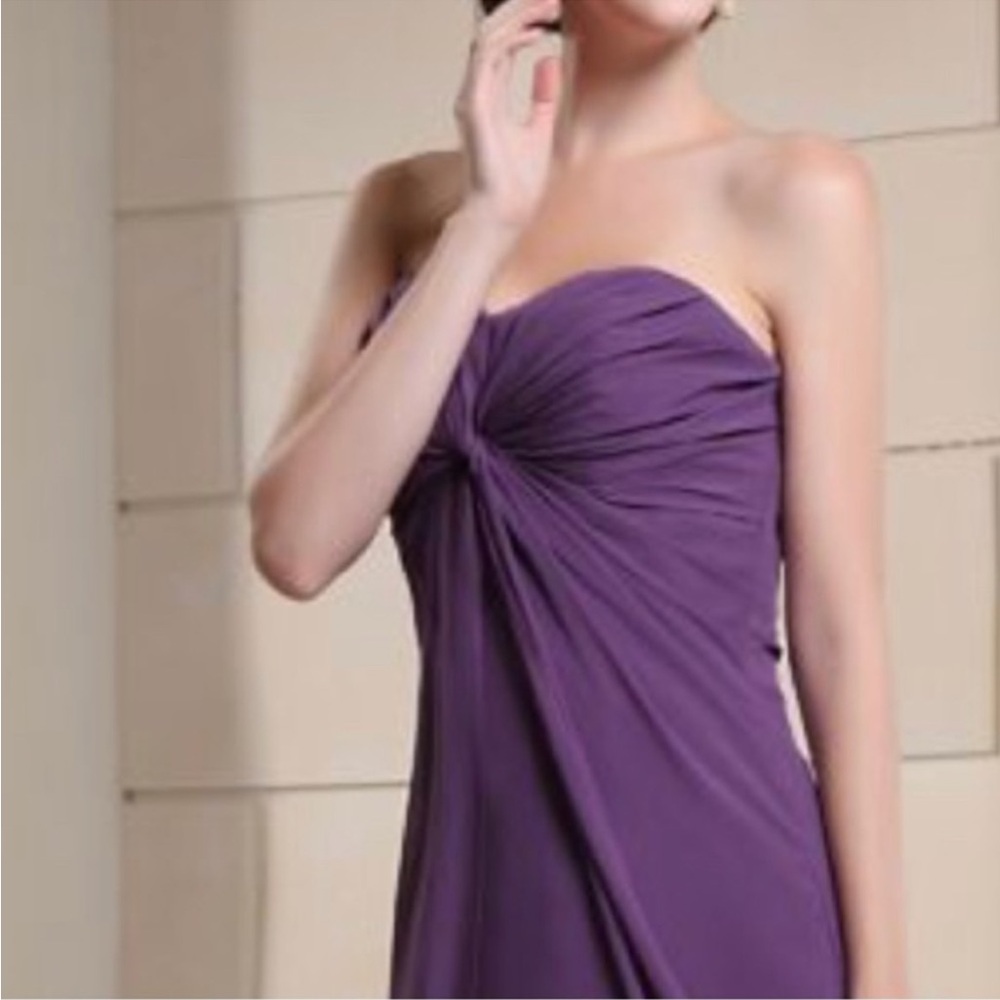 Bill Levkoff purple ruched bridesmaid dress